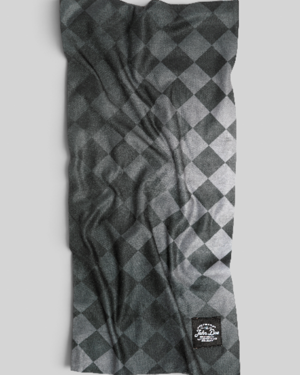 Baffle Haus John Doe black and grey checkered heritage flag neck tube made from breathable Coolmax microfiber