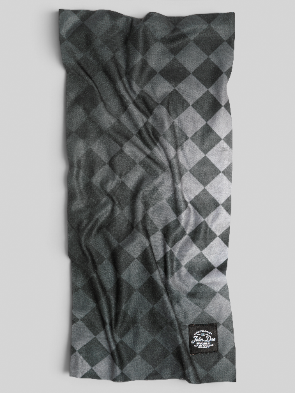 Baffle Haus John Doe black and grey checkered heritage flag neck tube made from breathable Coolmax microfiber