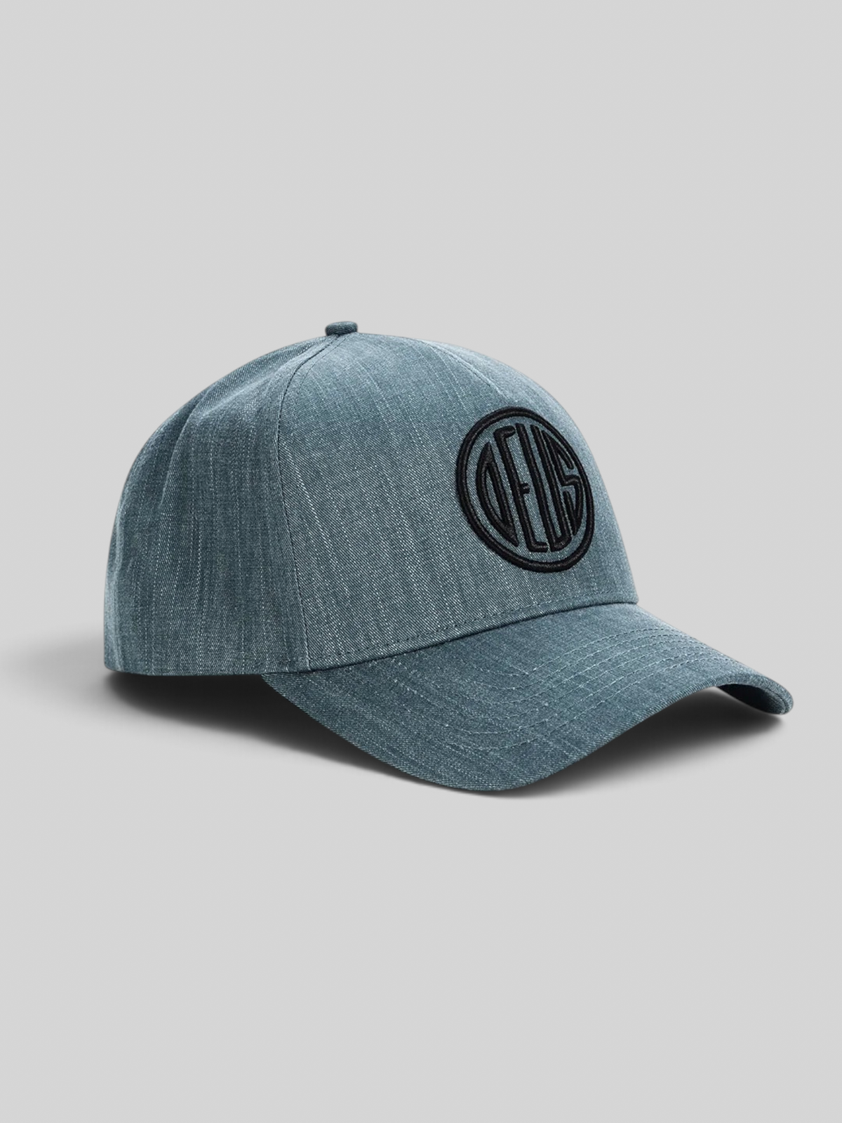Baffle Haus racing green 5-panel cap in textured cotton twill with high-density black embroidered circular logo