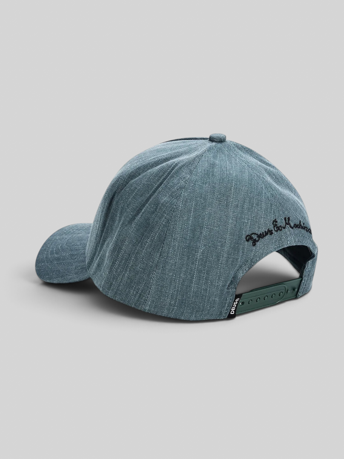 Baffle Haus racing green 5-panel cap in textured cotton twill with back snap adjustment and embroidered detailing.