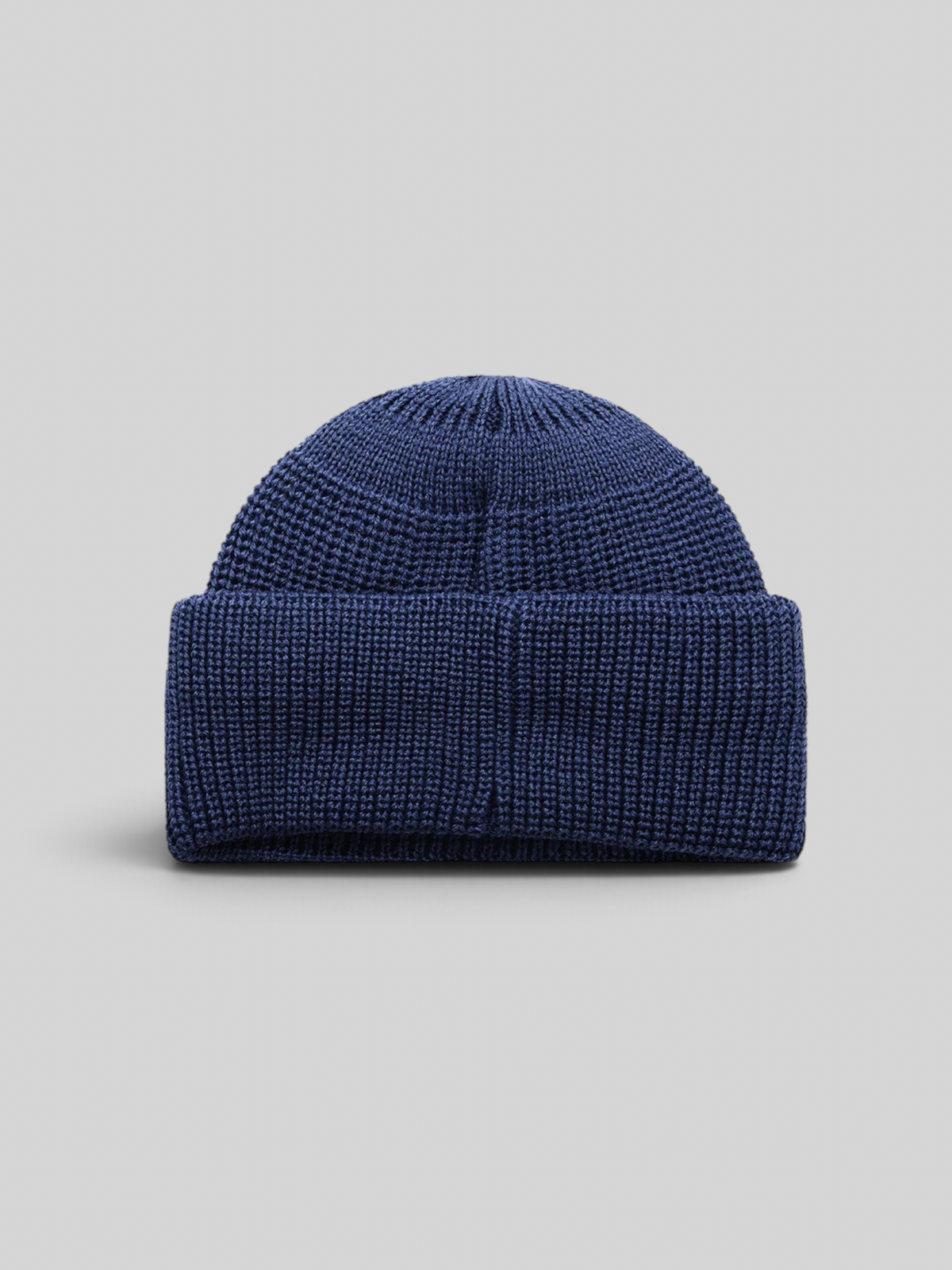Baffle Haus Crosland beanie in mechanic blue wool with a classic watch cap design and double fold turnover