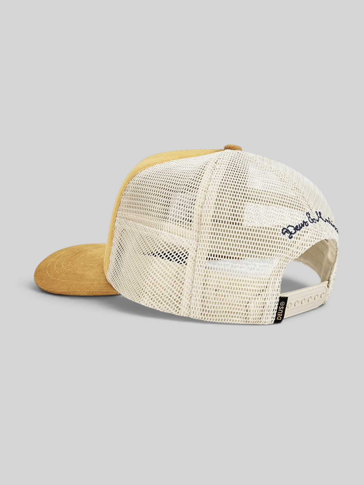 Baffle Haus Marsden Trucker cap in radiant yellow corduroy with white mesh back and rear snapback closure