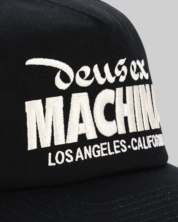 Baffle Haus Primo Cap in black cotton twill featuring white embroidered logo detail on the front panel.