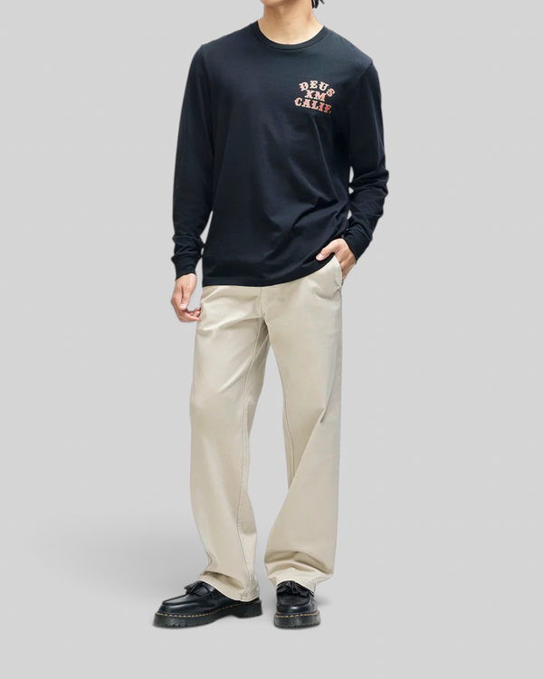 Baffle Haus Quick Strike long sleeve black tee in recycled cotton jersey with chest graphic and boxy fit
