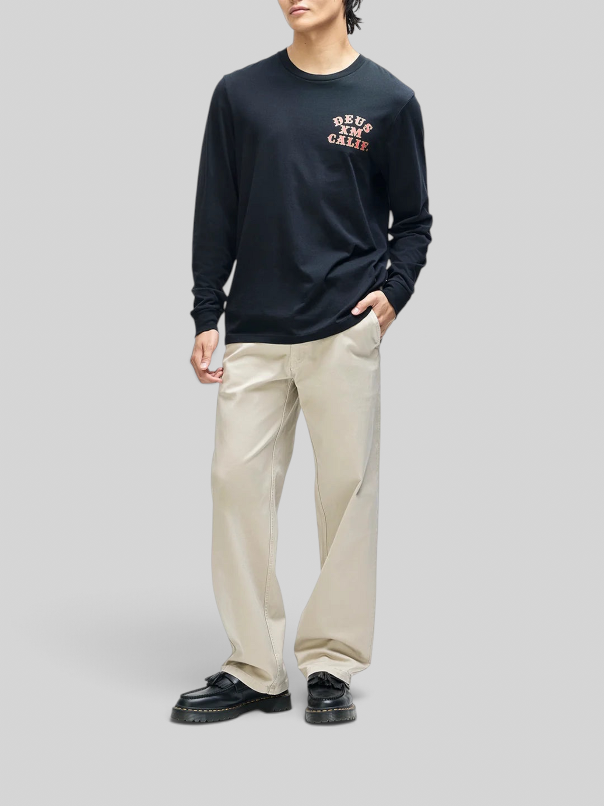 Baffle Haus Quick Strike long sleeve black tee in recycled cotton jersey with chest graphic and boxy fit