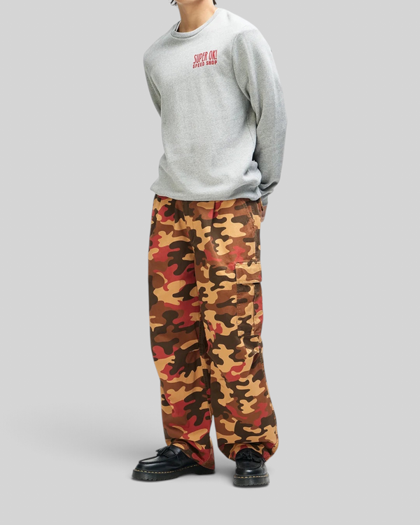 Baffle Haus Chessboxin Crew grey marle organic cotton fleece sweatshirt with red chest graphic and boxy fit