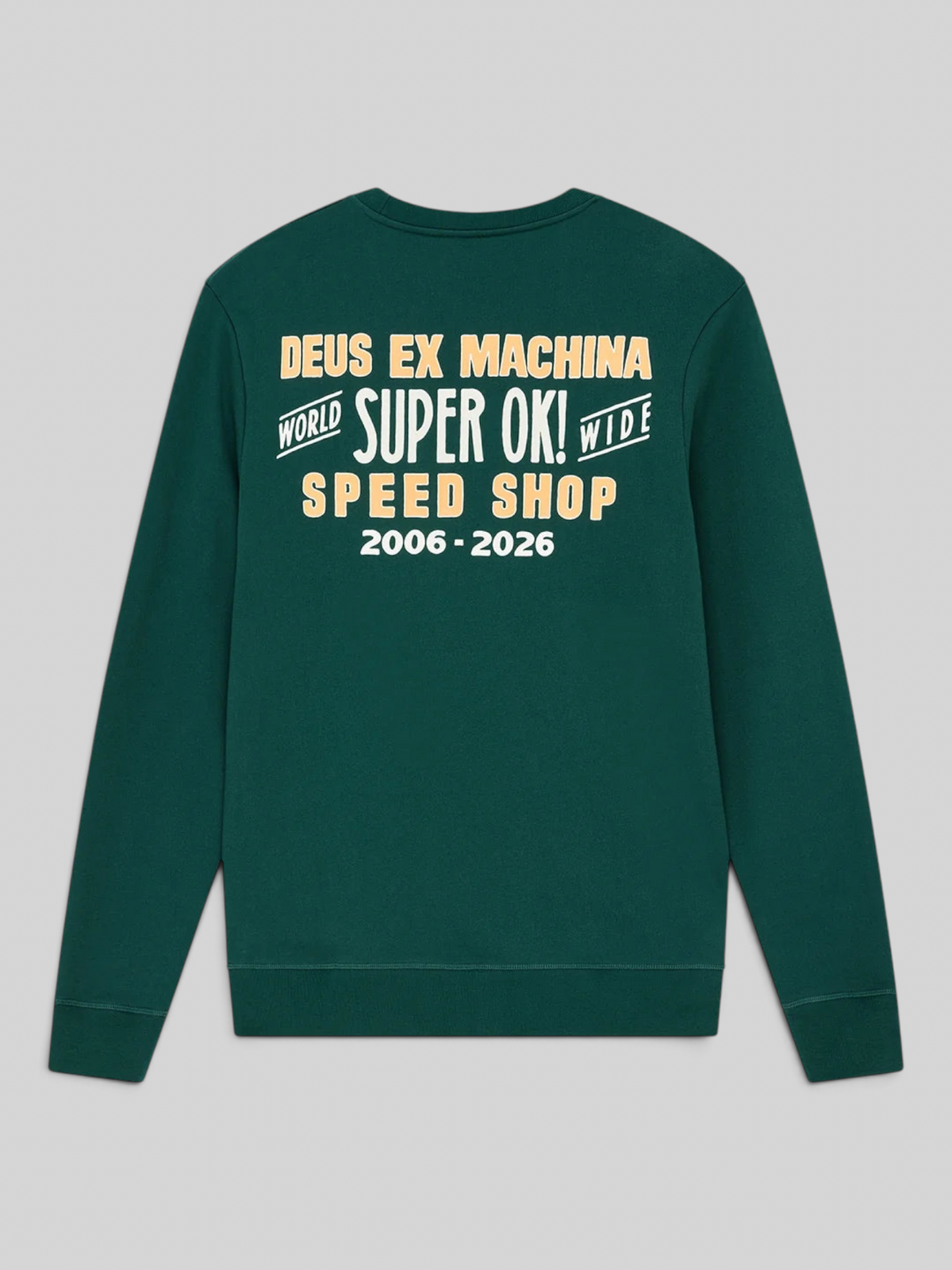 Baffle Haus Chessboxin Crew racing green sweatshirt with vintage-style graphic print on the back