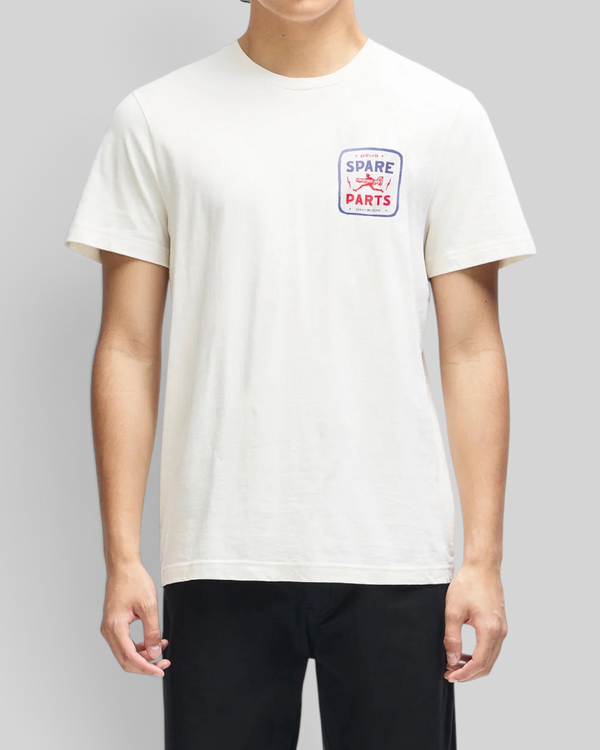 Baffle Haus Mudflap Tee in vintage white organic cotton with a graphic print on the chest and a boxy fit.