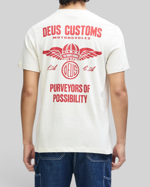 Baffle Haus vintage white box fit organic cotton t-shirt with red graphic print on the back