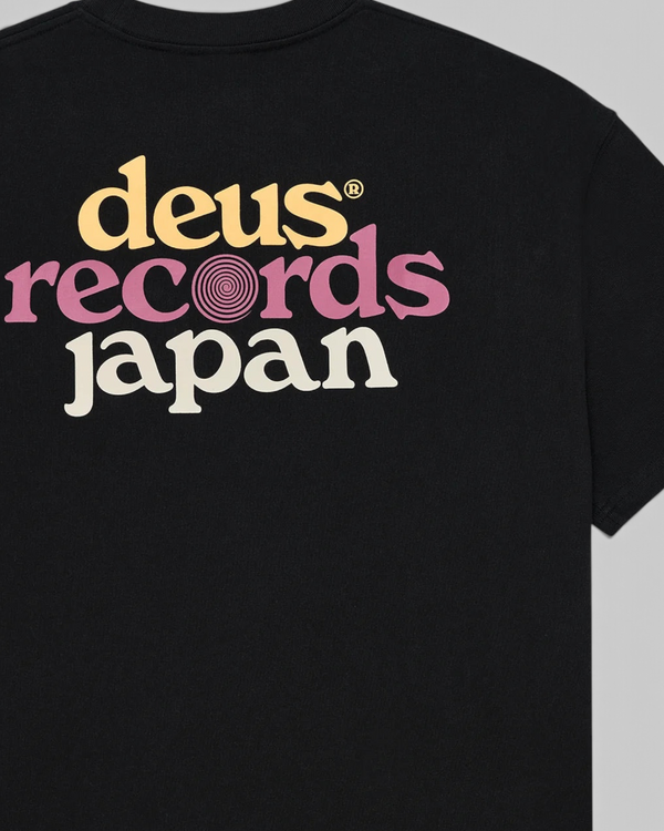 Baffle Haus Strata OS black oversized recycled cotton t-shirt featuring colourful graphic print on the back