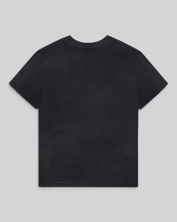 Baffle Haus Daphne Tee in anthracite grey, a slim fit pigment dyed cotton t-shirt with a vintage washed finish.