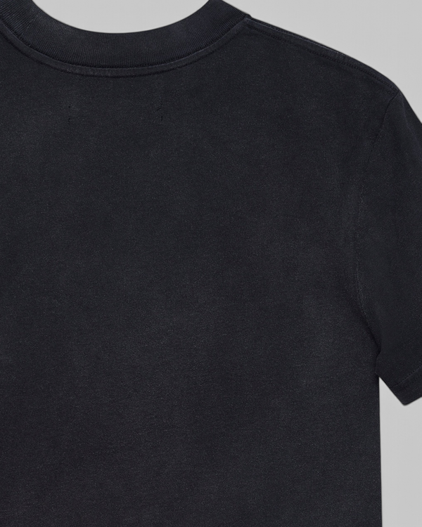 Baffle Haus Daphne Tee in anthracite grey, a slim fit cotton t-shirt with a pigment-dyed, enzyme-washed finish.