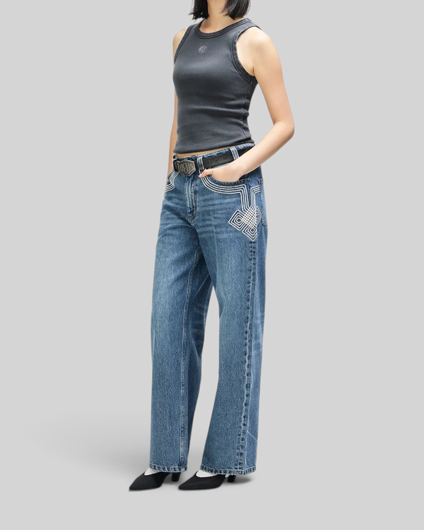 Baffle Haus 4x4 Shield tank in anthracite grey, a heavy weight ribbed cotton blend top with front embroidery.