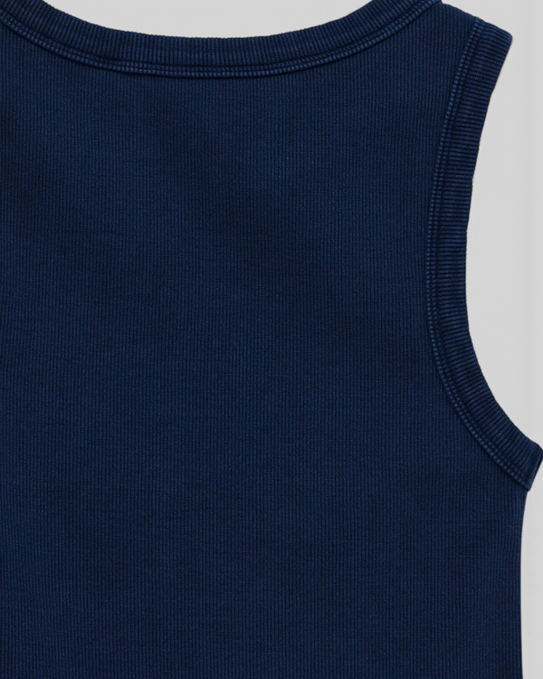 Baffle Haus 4x4 Shield tank top in pageant blue, featuring a heavy weight ribbed cotton elastane blend fabric.