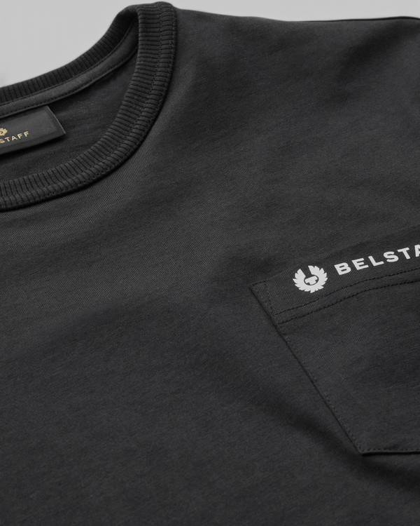 Baffle Haus black cotton jersey Capital T-shirt featuring a crew neckline and a chest pocket with Belstaff logo.