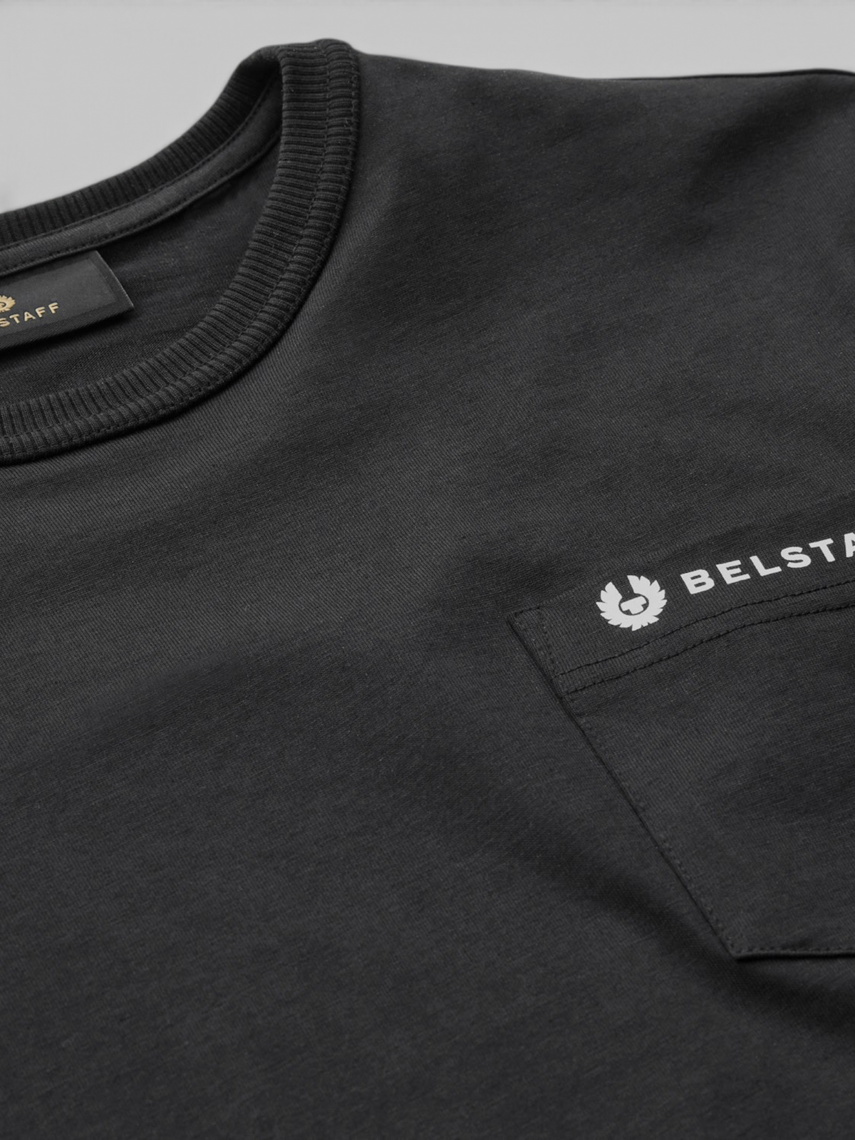 Baffle Haus black cotton jersey Capital T-shirt featuring a crew neckline and a chest pocket with Belstaff logo.