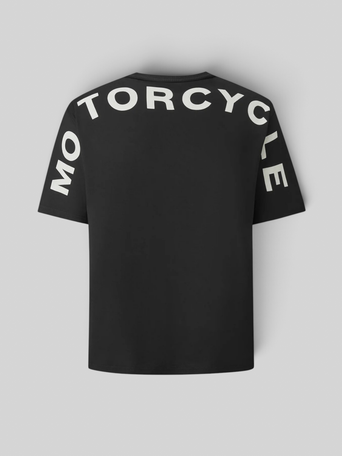 Baffle Haus Capital black cotton jersey t-shirt with white motorcycle graphic print on the back