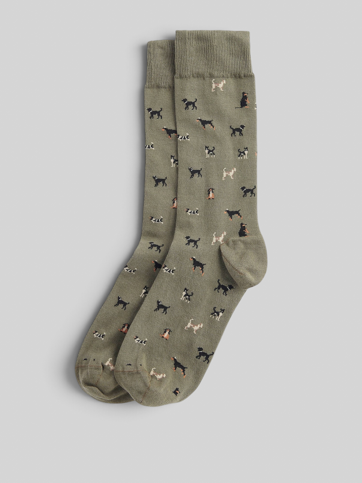 Baffle Haus Barbour Mavin mid olive ankle socks featuring an all-over novelty dog intarsia knit pattern