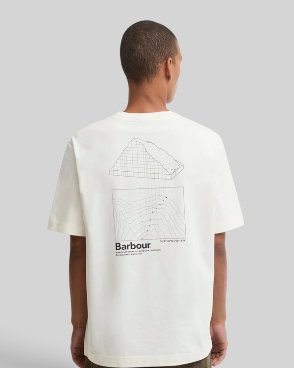 Baffle Haus Barbour Woodbine relaxed fit whisper white cotton t-shirt with back mountain dissection graphic print