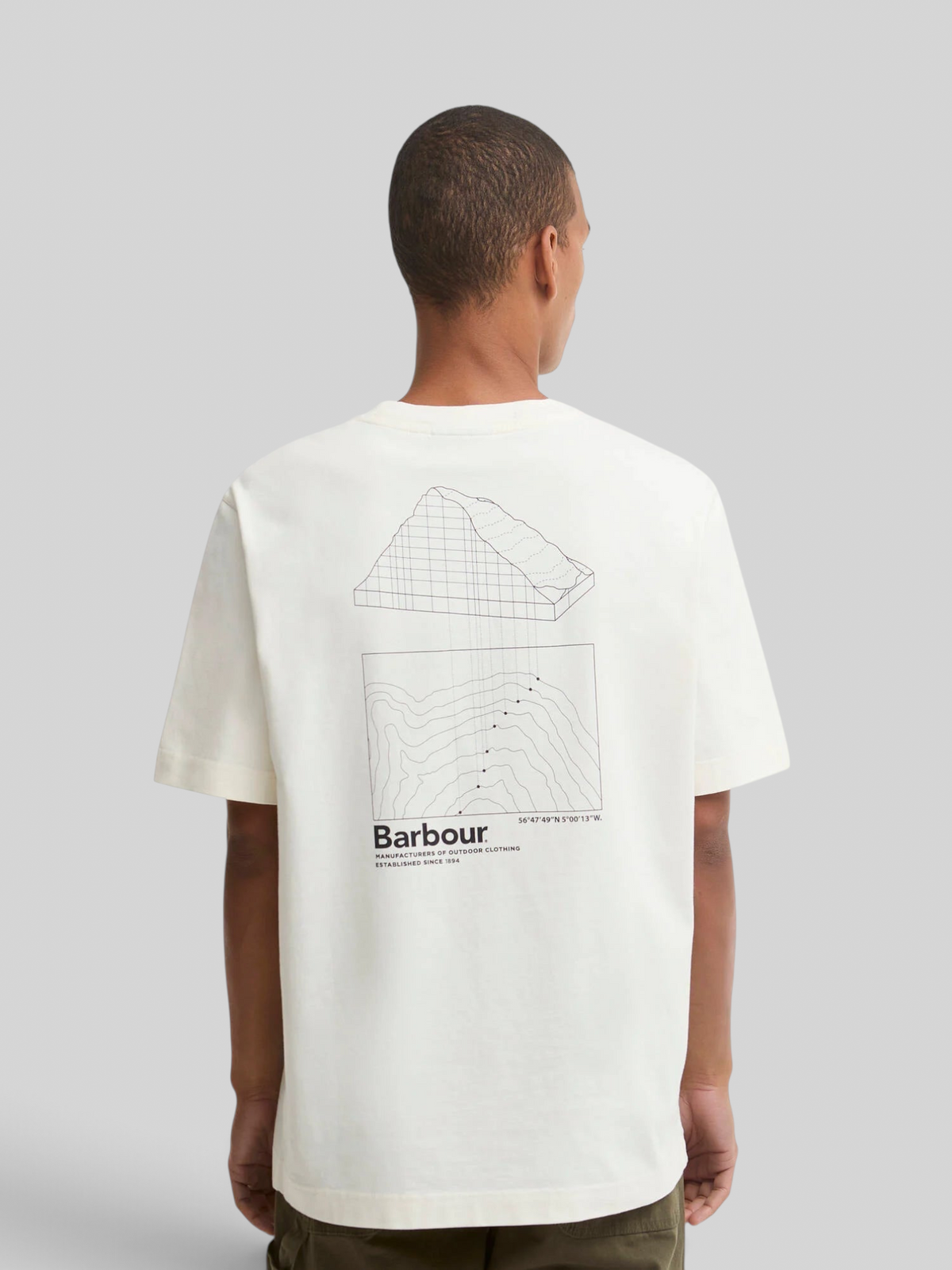 Baffle Haus Barbour Woodbine relaxed fit whisper white cotton t-shirt with back mountain dissection graphic print