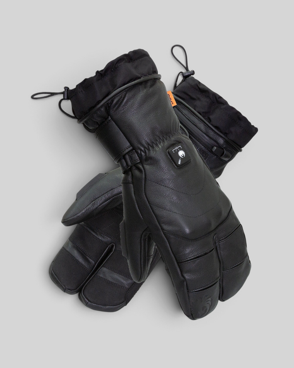 Baffle Haus Tundra Claw black leather heated motorcycle lobster-claw gloves with D3O knuckle protection
