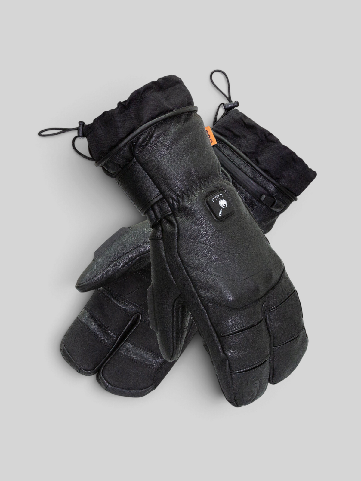 Baffle Haus Tundra Claw black leather heated motorcycle lobster-claw gloves with D3O knuckle protection
