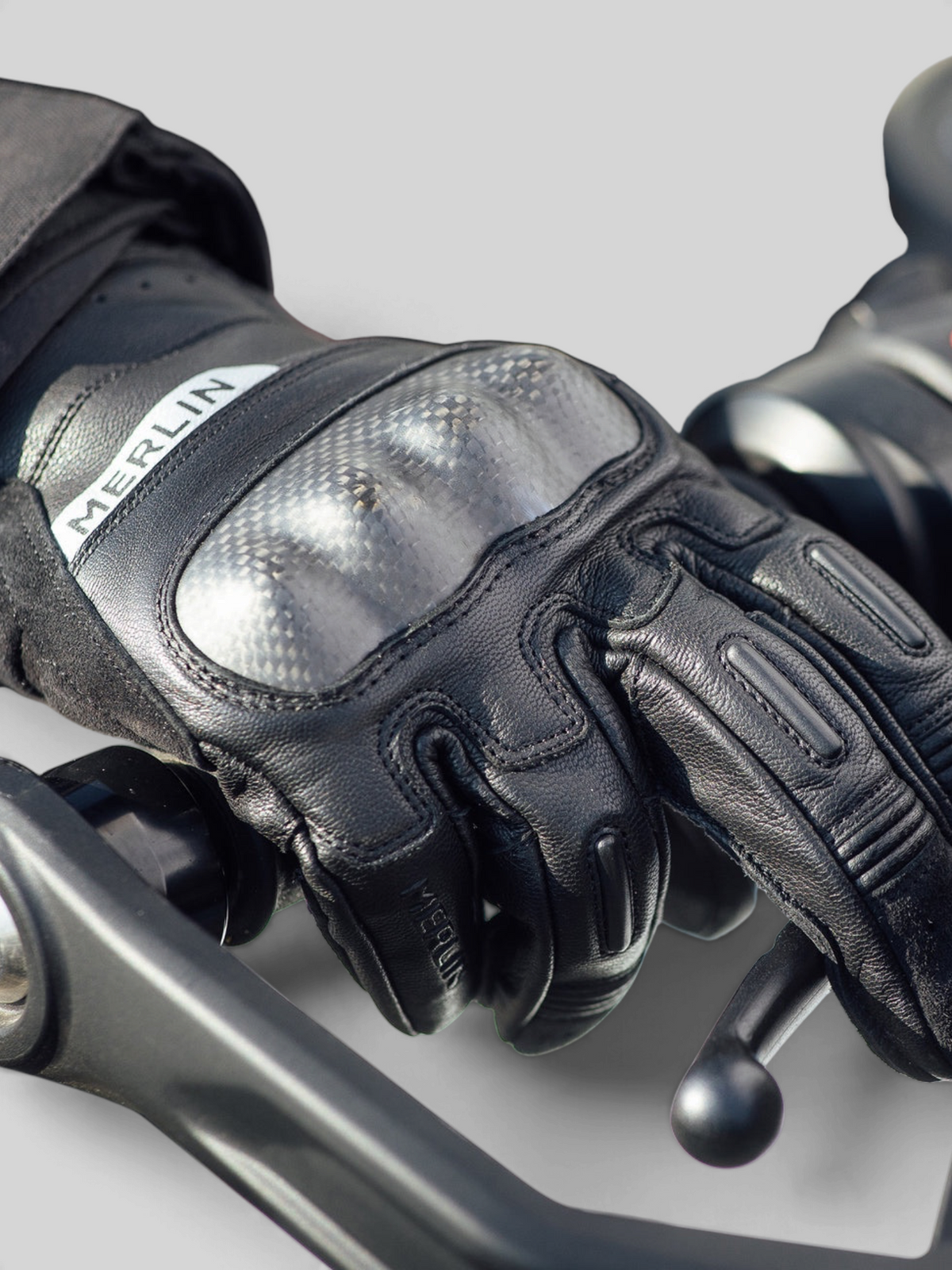 Baffle Haus Merlin Overland Air D3O black goatskin leather motorcycle glove with carbon fibre knuckle protection
