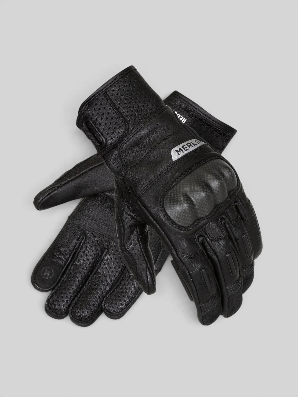 Baffle Haus Overland Air D3O black perforated goatskin leather motorcycle gloves with carbon fibre knuckle armour