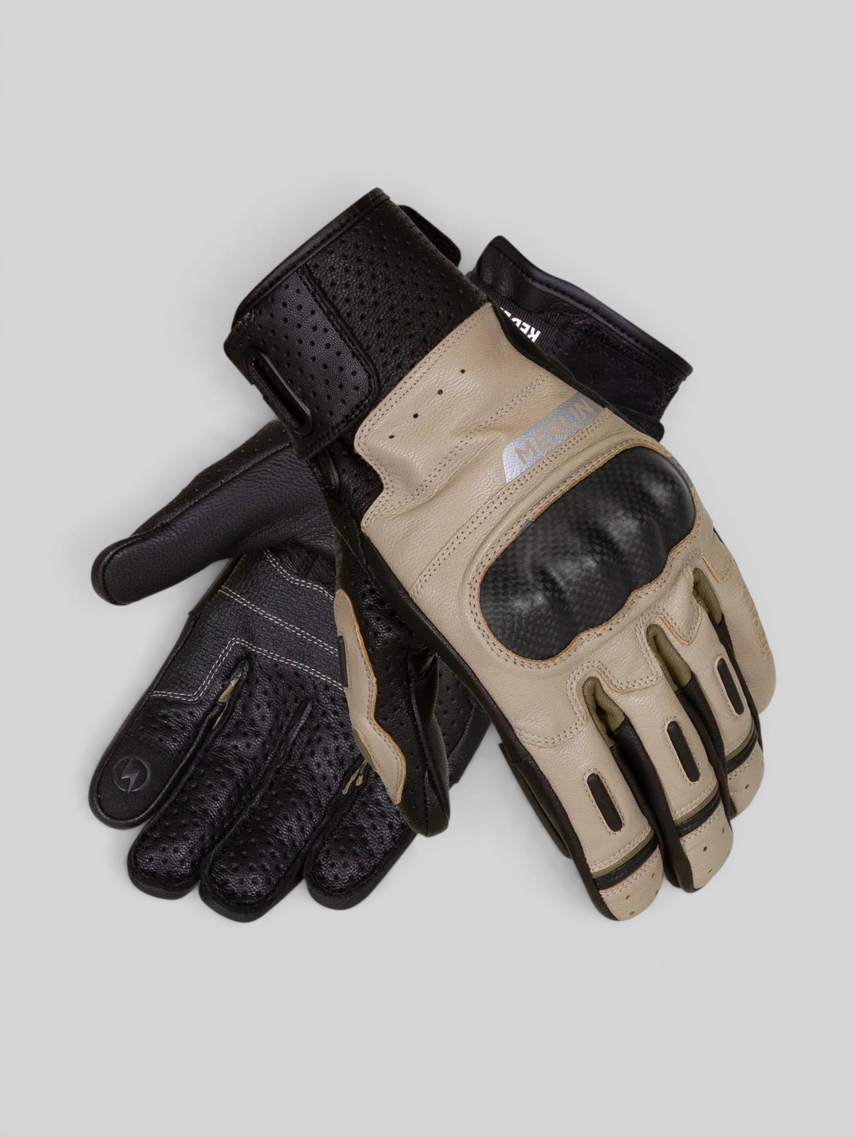 Baffle Haus Overland Air D3O brown and black perforated goatskin leather adventure motorcycle gloves
