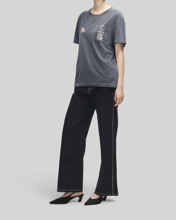 Baffle Haus A110 anthracite grey lightweight recycled cotton blend tee with chest pocket and motorsport graphic