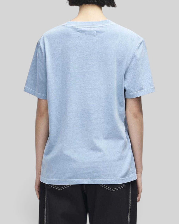 Baffle Haus A110 Tee in Windward Blue, a lightweight classic fit recycled cotton blend t-shirt, back view.