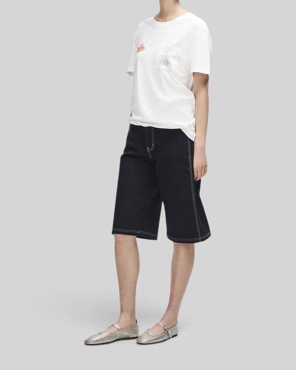 Baffle Haus A110 white lightweight recycled cotton blend t-shirt with chest pocket and motorsport-inspired print