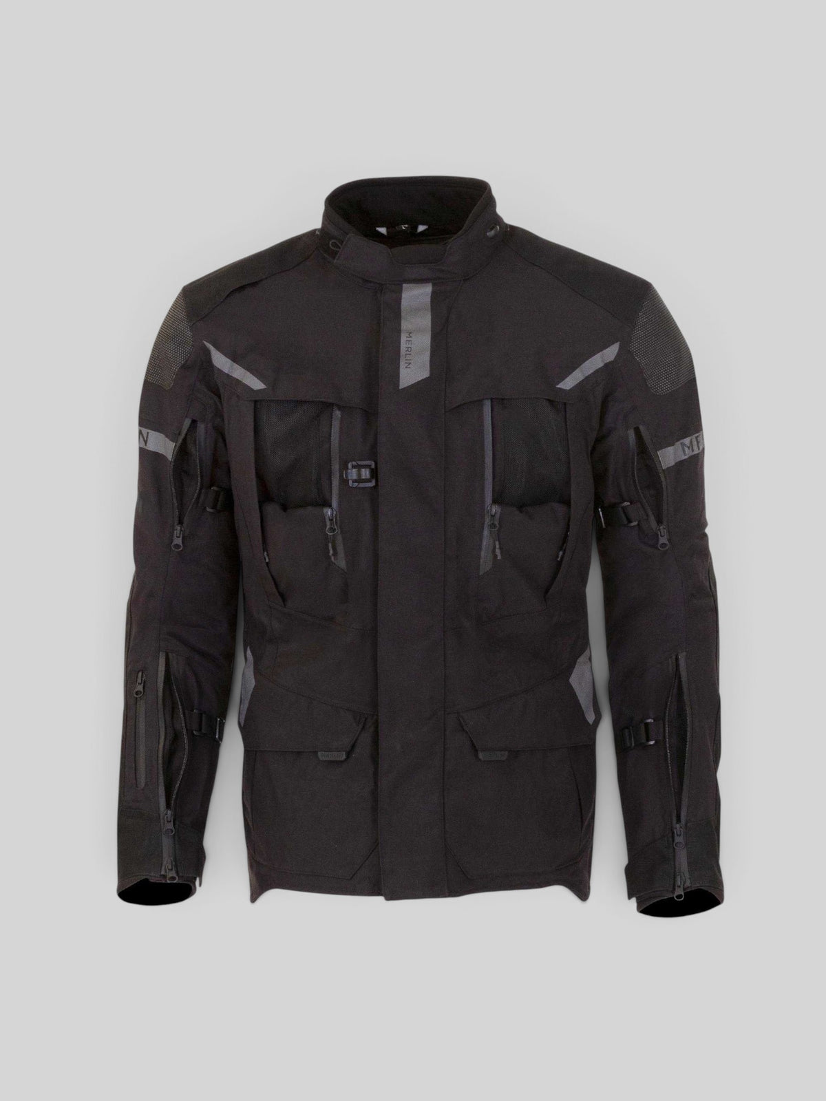 Baffle Haus Akashi Pro black laminated adventure motorcycle jacket with technical waterproof shell and ventilation