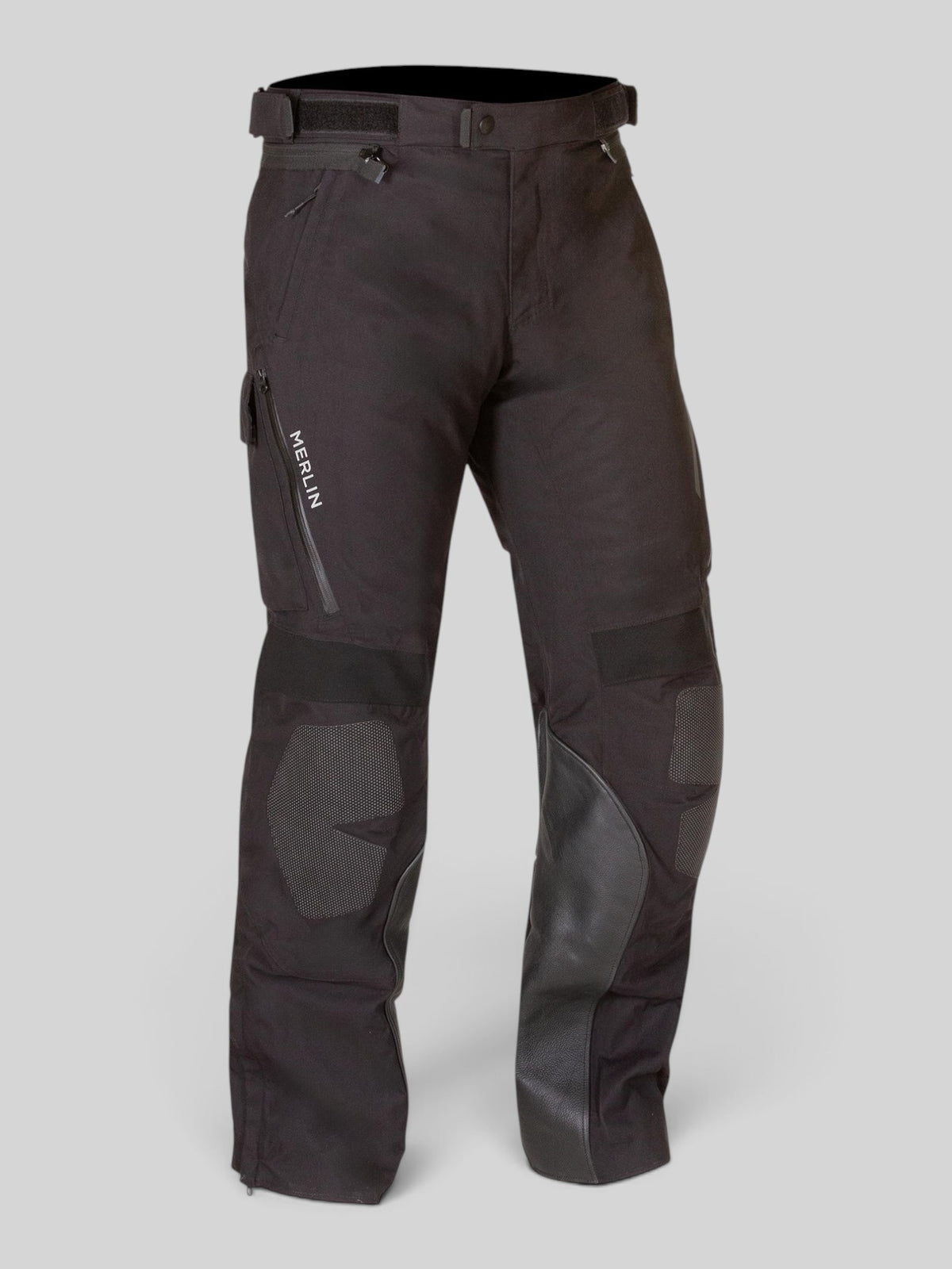 Baffle Haus Akashi Pro black laminated motorcycle trousers with Superfabric knee overlays and waterproof zippers.