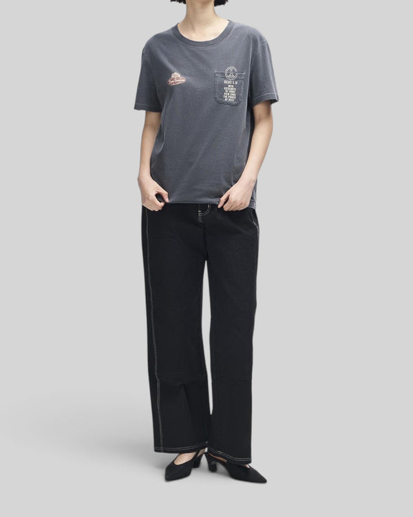 Baffle Haus A110 anthracite recycled cotton blend t-shirt with chest pocket and motorsport-inspired graphic print