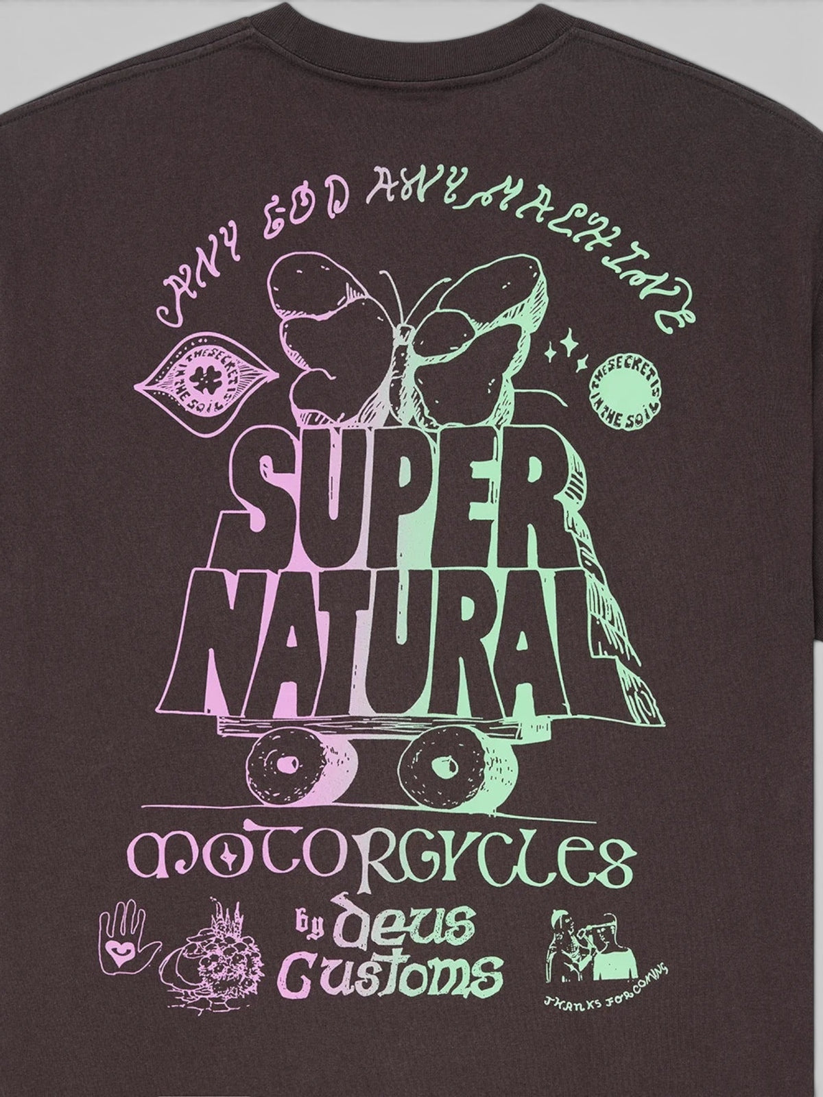Baffle Haus Temple Torque oversized anthracite grey recycled cotton jersey t-shirt with colourful graphic back print