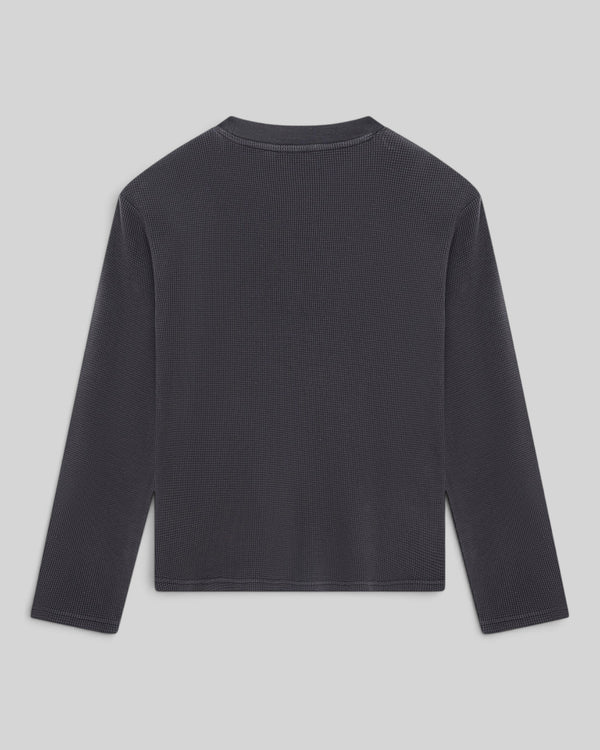 Baffle Haus washed anthracite grey long sleeve waffle knit top with a textured cotton jersey finish