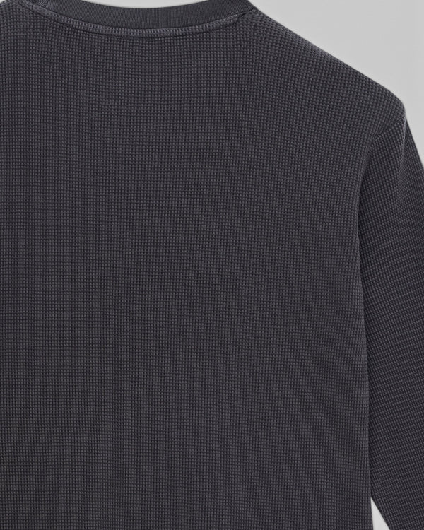 Baffle Haus anthracite grey long sleeve waffle knit top in mid-weight cotton jersey with a pigment garment dye finish.