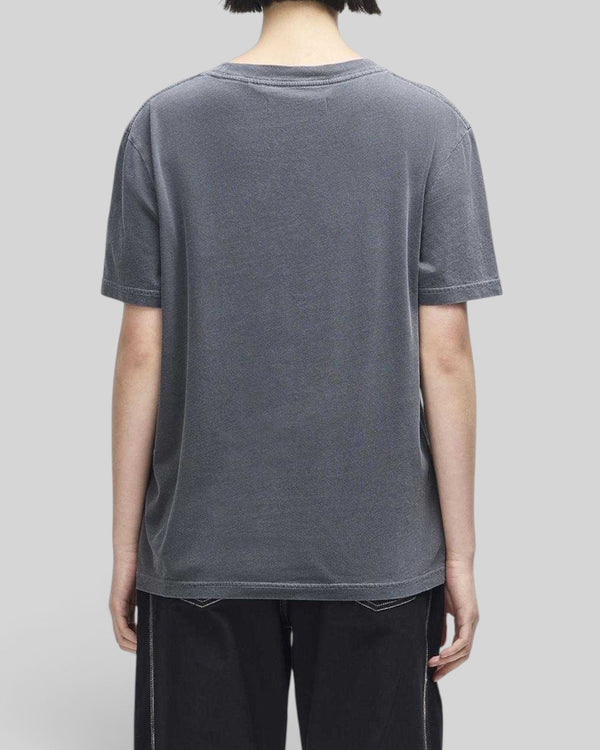 Baffle Haus A110 women's anthracite grey lightweight recycled cotton blend t-shirt, back view