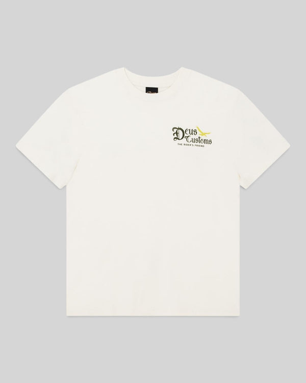 Baffle Haus Beep-Beep Tee in dirty white recycled cotton blend with chest graphic print and boxy fit