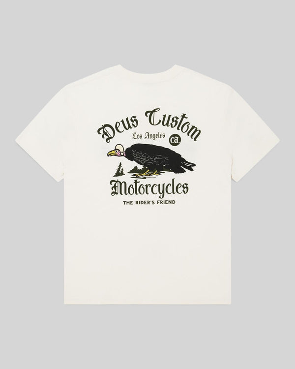 Baffle Haus Beep-Beep Tee in dirty white with graphic print of a vulture on the back in a boxy fit recycled cotton