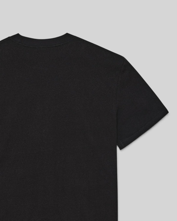 Baffle Haus Yesyes Tee in black, a box fit short sleeve t-shirt made from recycled cotton and nylon jersey.