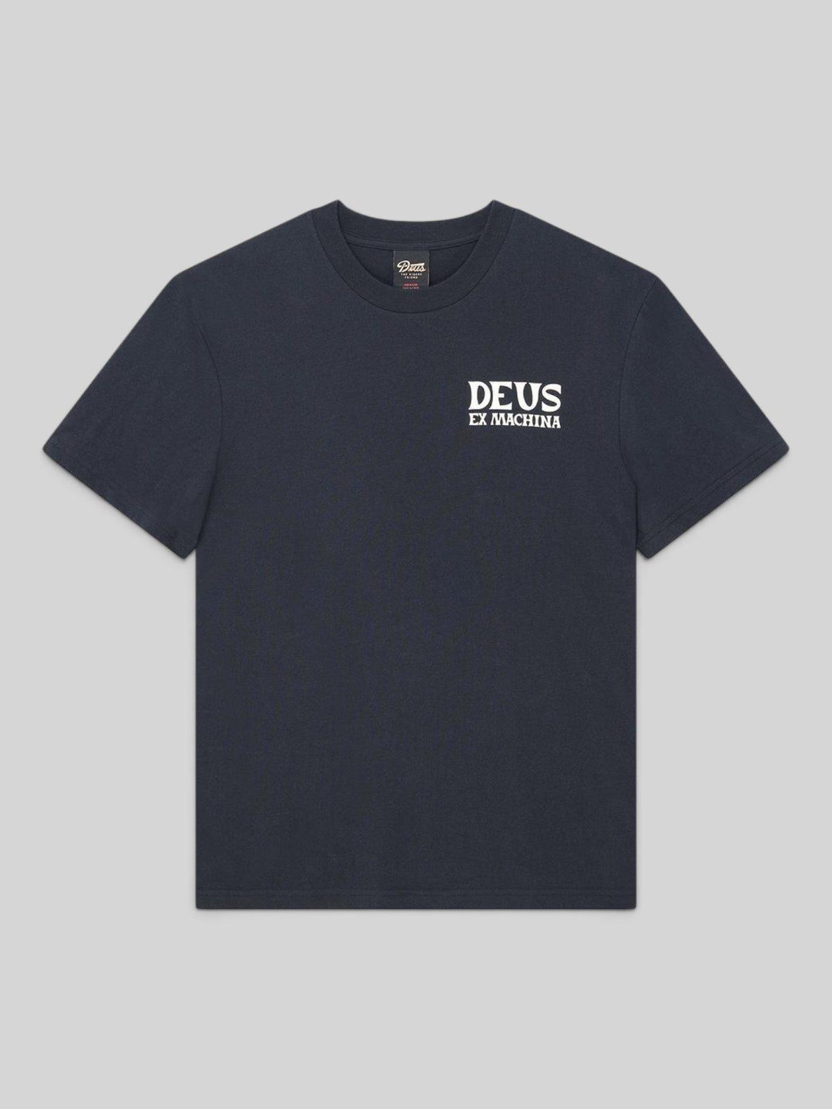 Baffle Haus black Chinook box fit t-shirt with white Deus Ex Machina chest logo in recycled cotton blend