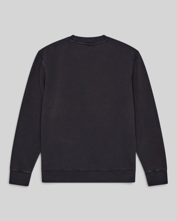 Baffle Haus black garment dyed crew neck sweatshirt with a boxy fit and heavyweight brushed fleece back view