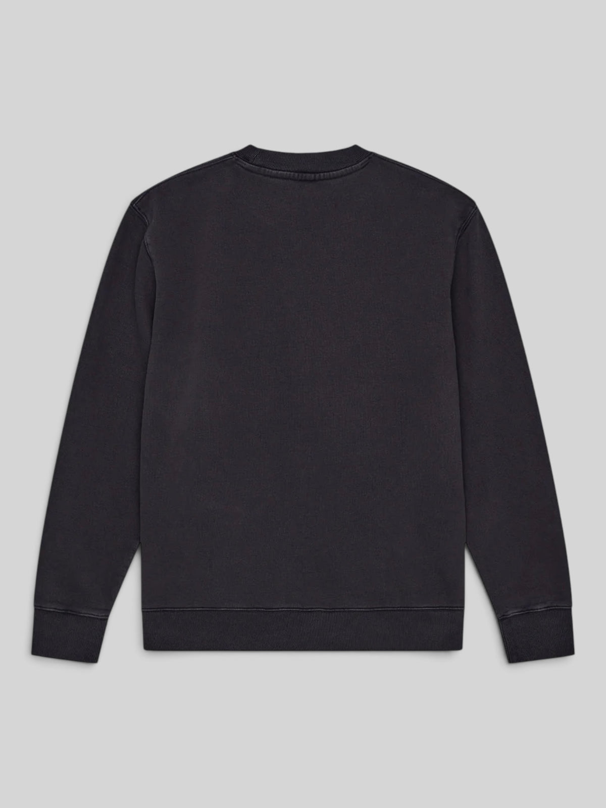 Baffle Haus black garment dyed crew neck sweatshirt with a boxy fit and heavyweight brushed fleece back view