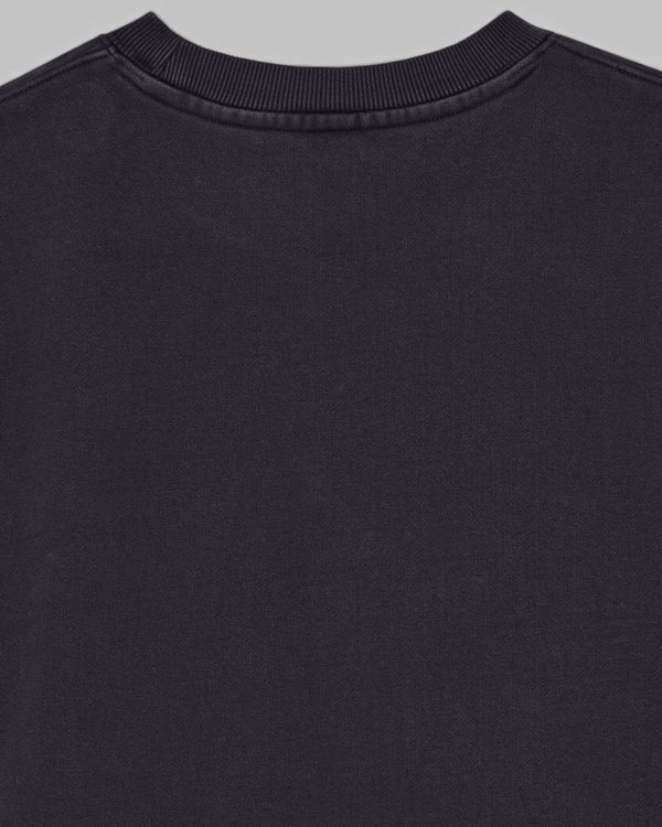 Baffle Haus black garment dyed crew neck sweatshirt featuring heavyweight brushed back fleece and ribbed collar