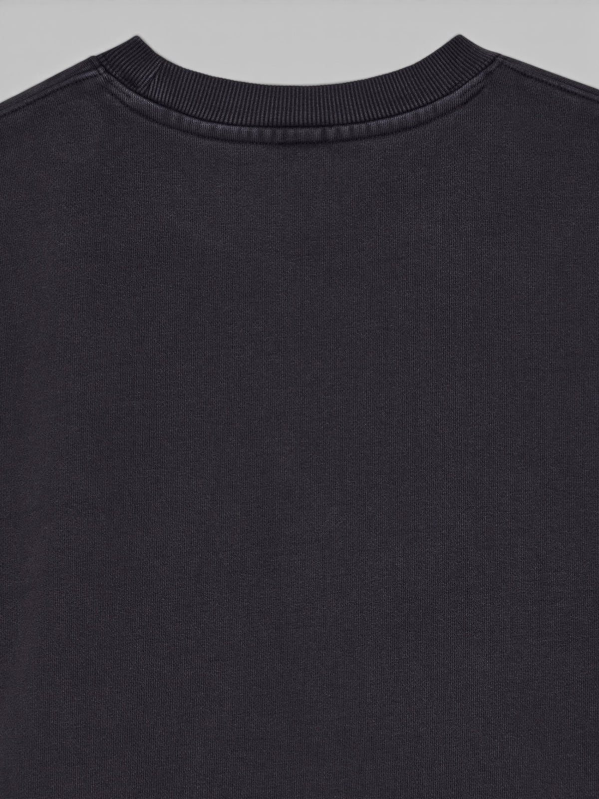 Baffle Haus black garment dyed crew neck sweatshirt featuring heavyweight brushed back fleece and ribbed collar