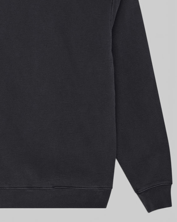 Baffle Haus black garment dyed heavyweight brushed fleece hoodie with a boxy fit and ribbed cuffs