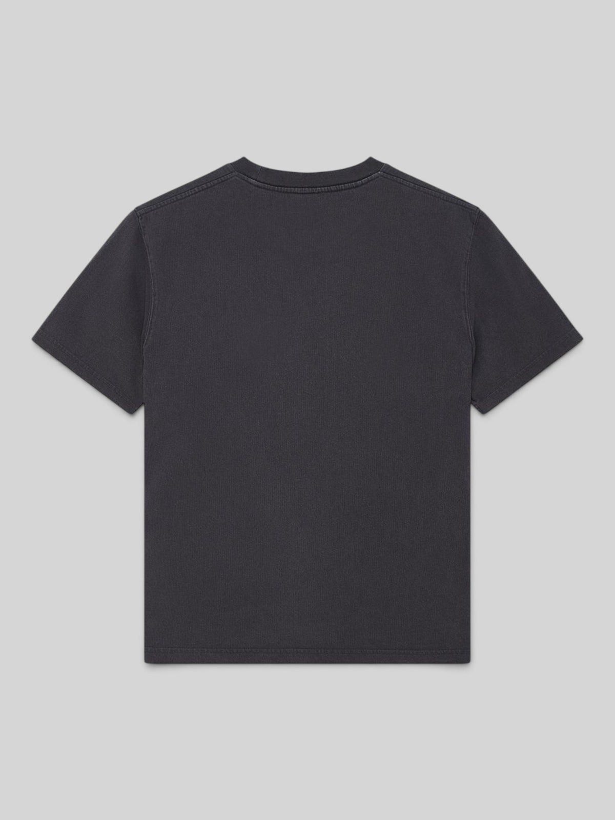 Baffle Haus black garment dyed heavyweight recycled cotton box fit t-shirt, back view.
