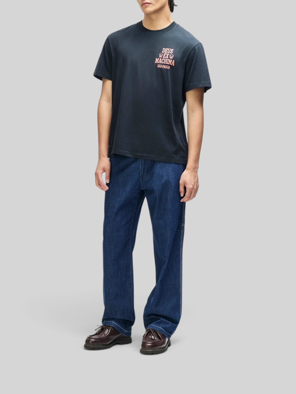 Baffle Haus black box fit tee with Sao Paulo graphic print on chest, made from recycled cotton and polyester jersey.